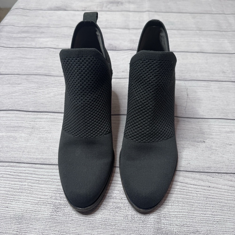 Eileen Fisher Graphite Stretch Knit Stack Heel Bootie Women Size 9.5 Minimalist - Picture 3 of 6